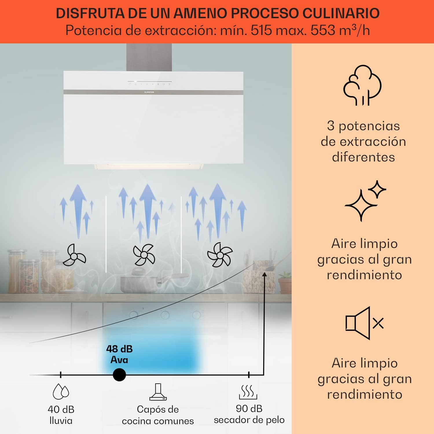Detalle de Klarstein Campana Extractora 90cm 🔥 Con Wi-Fi y Luces RGB