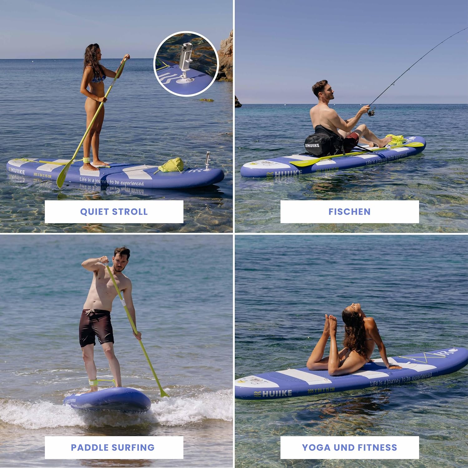 Thumbnail 4 de HUIIKE Stand-Up-Paddling-Board Full Pack (aufblasbar) inkl. Zubehör, Paddel, Finnen, Pumpe – 305 x 84 x 15 cm, bis 130 kg