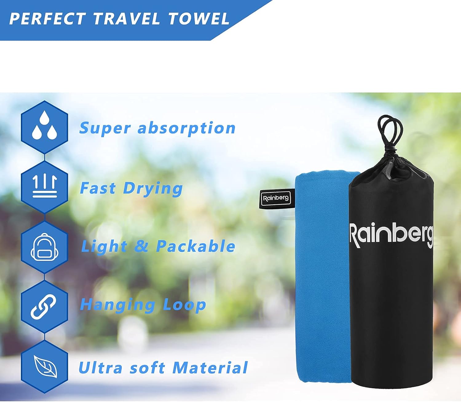 Thumbnail 4 de Rainberg Microfiber Towel (180x90cm) – Large Gym Towel for Travel, Gym and Outdoors