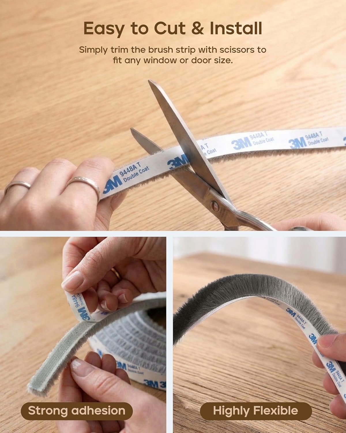 Detalle de HNNHOME Draft Excluder for Doors: Self-Adhesive 5M Brush Seal Strip