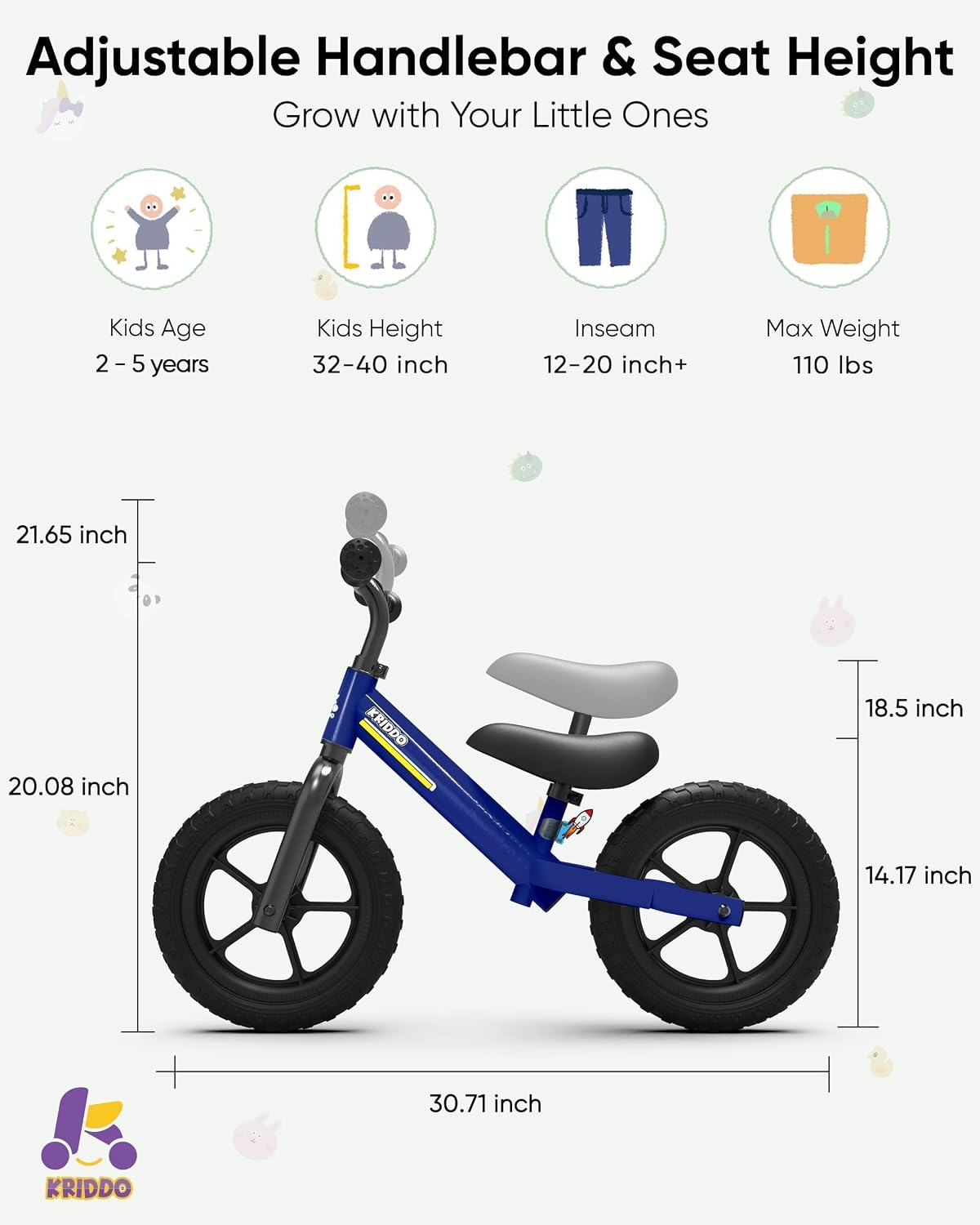Thumbnail 6 de KRIDDO Toddler Balance Bike for 2–5 Years: Adjustable, All-Terrain Fun with Custom Plates