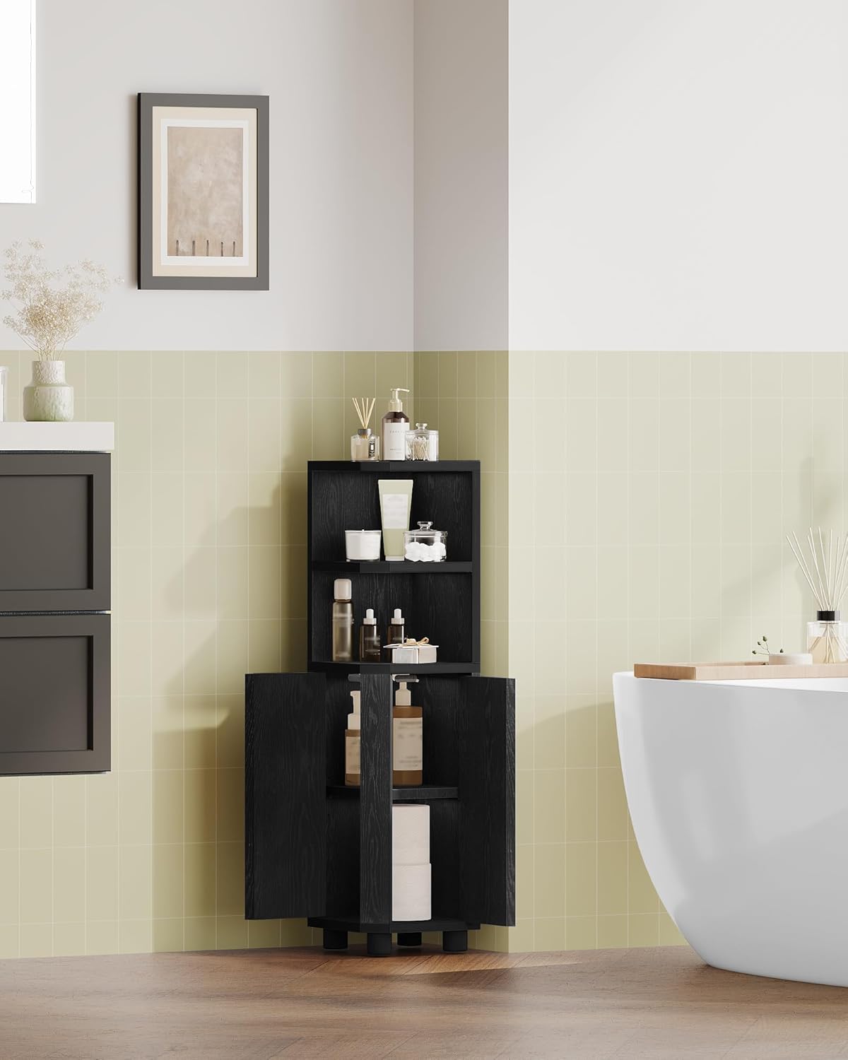 Thumbnail 3 de Hzuaneri Armoire de Salle de Bain d'angle 20 x 20 x 79 cm – Noir (BC20004X)