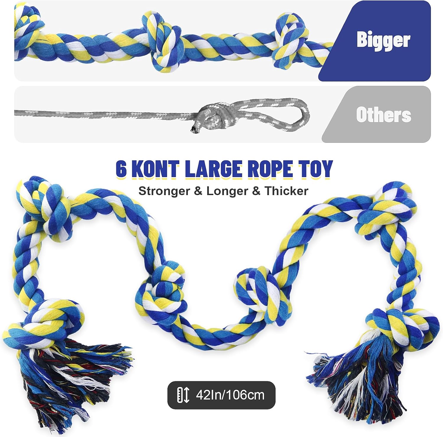 Thumbnail 1 de GASAPET Extra 42in (108cm) 6-Knot Cotton Rope Dog Toy for Aggressive Chewers (Medium–Large Breeds)