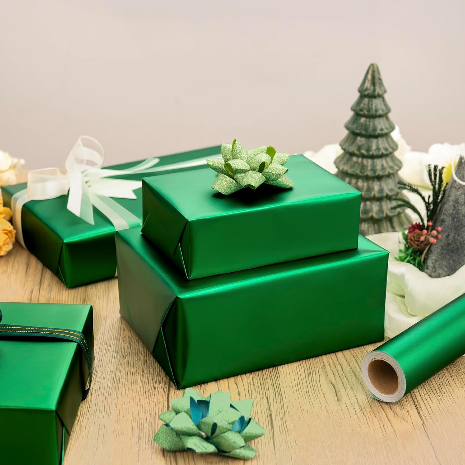 Detalle de Homeral Dark Green Wrapping Paper, 17 In x 33 Ft Matte Metallic Roll