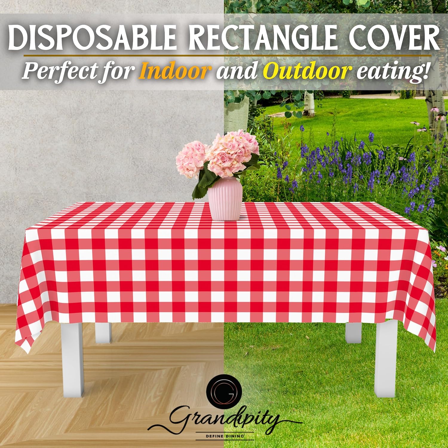 Detalle de Grandipity Red Gingham Checkered Plastic Table Cloth (6 Pack) 54x108 inches for Rectangle Tables