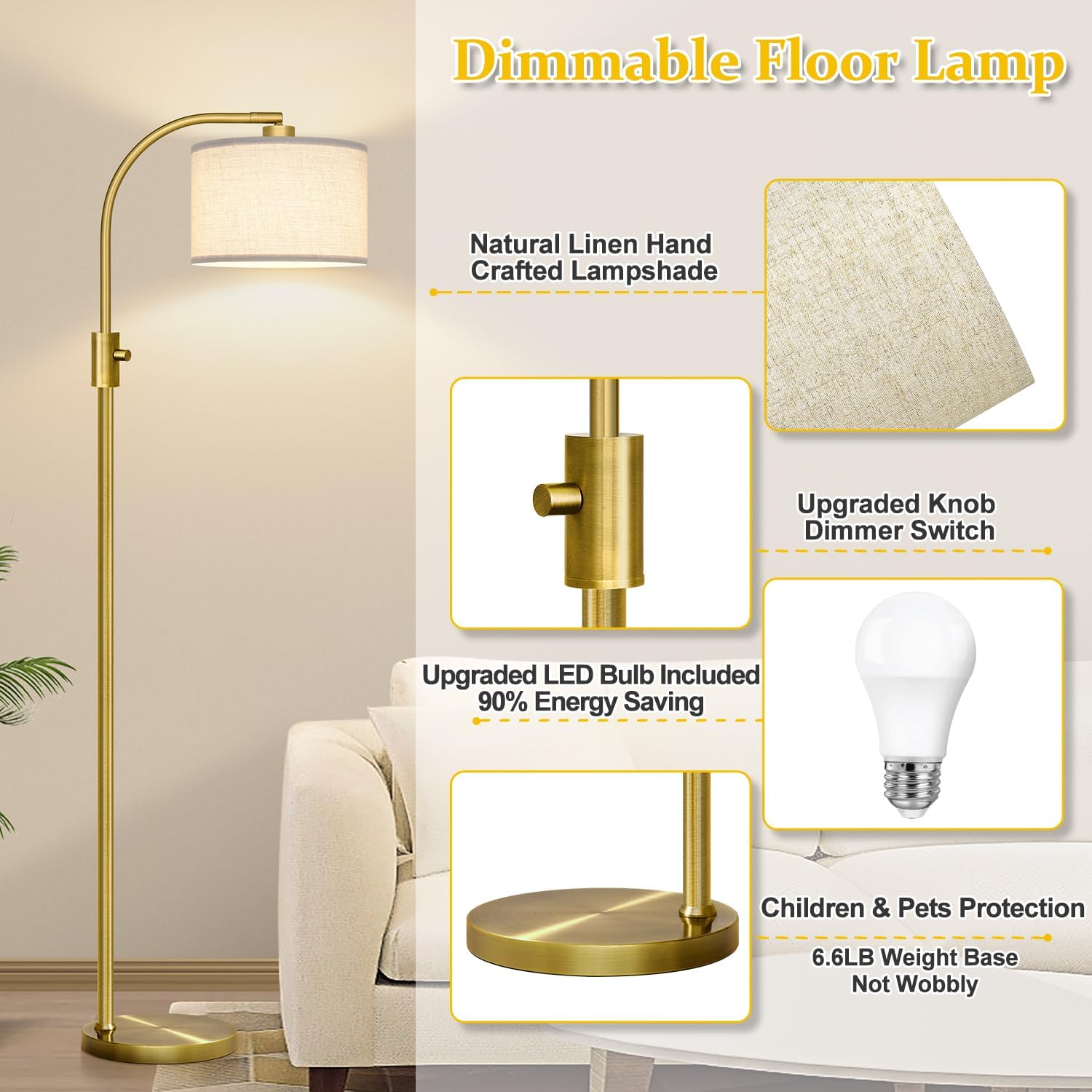 Detalle 2 de Nintiue Floor Lamp with Linen Shade