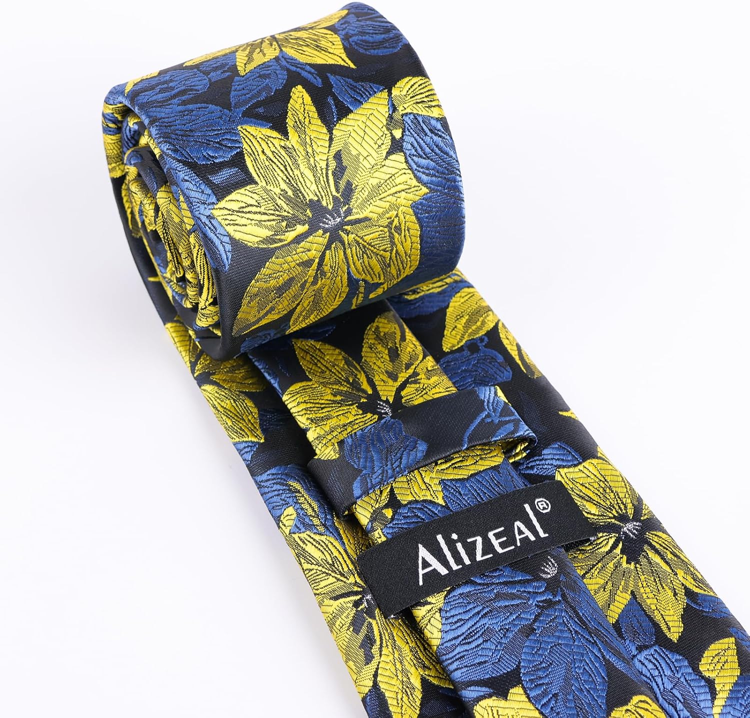 Detalle de Alizeal Floral Silk-Feel Tie with Hanky Set for Weddings and Formal Wear