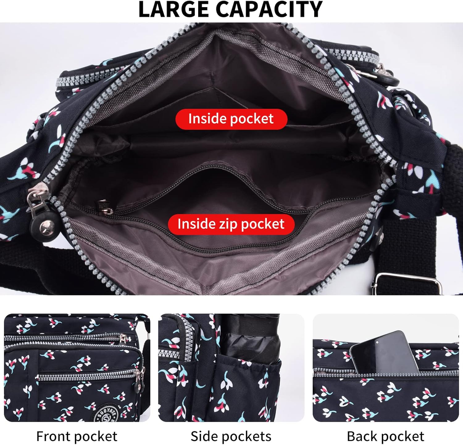 Detalle de ModaZeal Women's Multi-Pocket Nylon Crossbody Bag