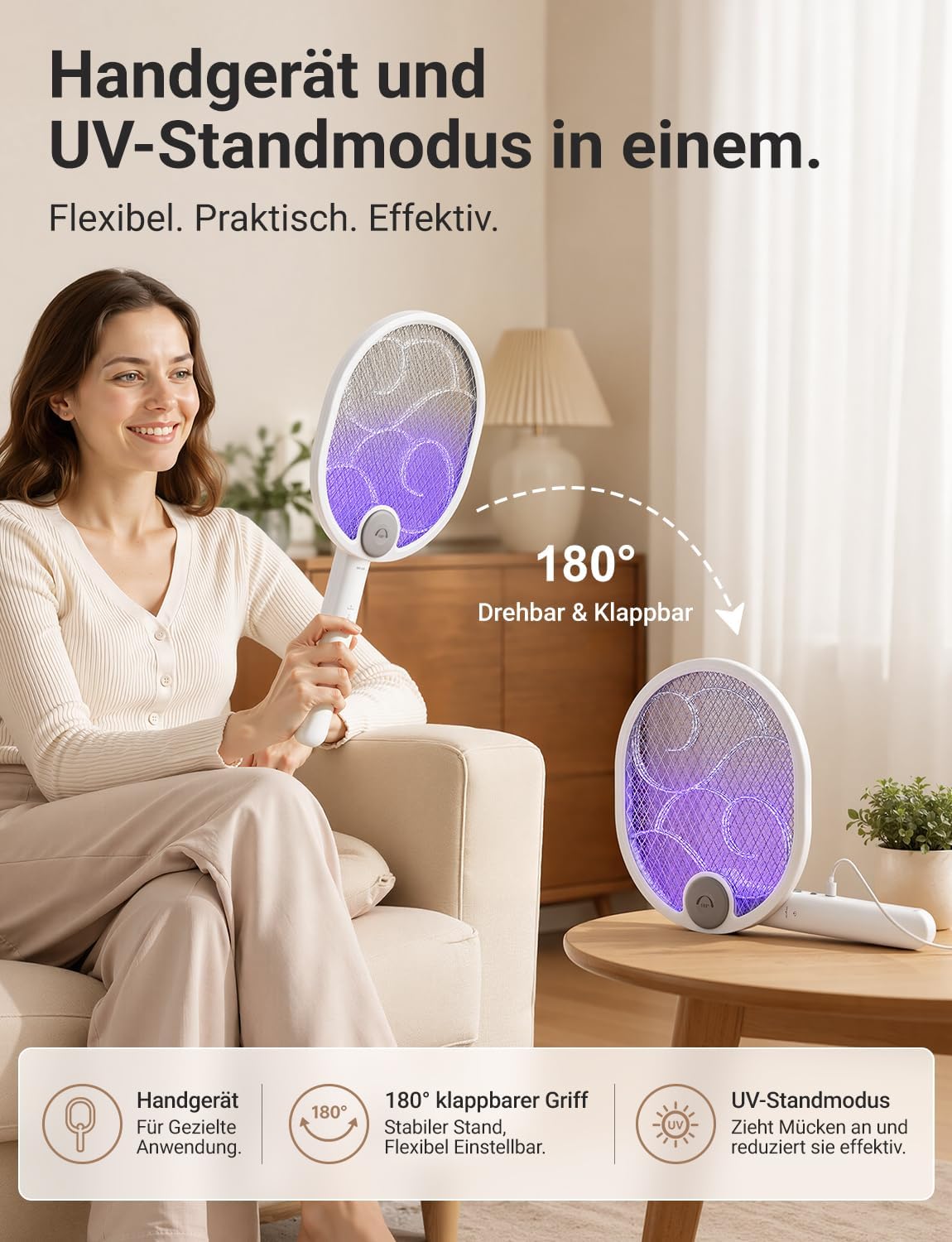 Detalle 2 de WOCVRYY Elektrische Fliegenklatsche 4000V 3-in-1