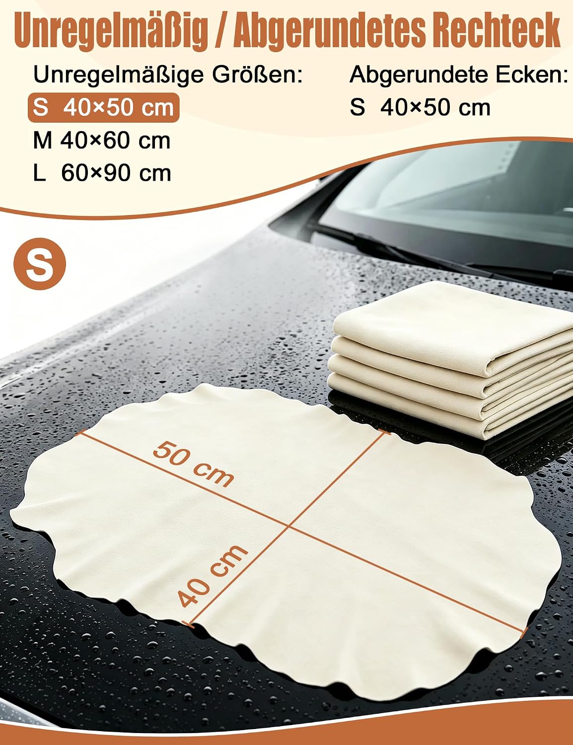 Detalle de Turnart Auto Reinigungstuch aus echtem Leder – Fensterleder- und Autoleder-Tücher (S/50×40cm)