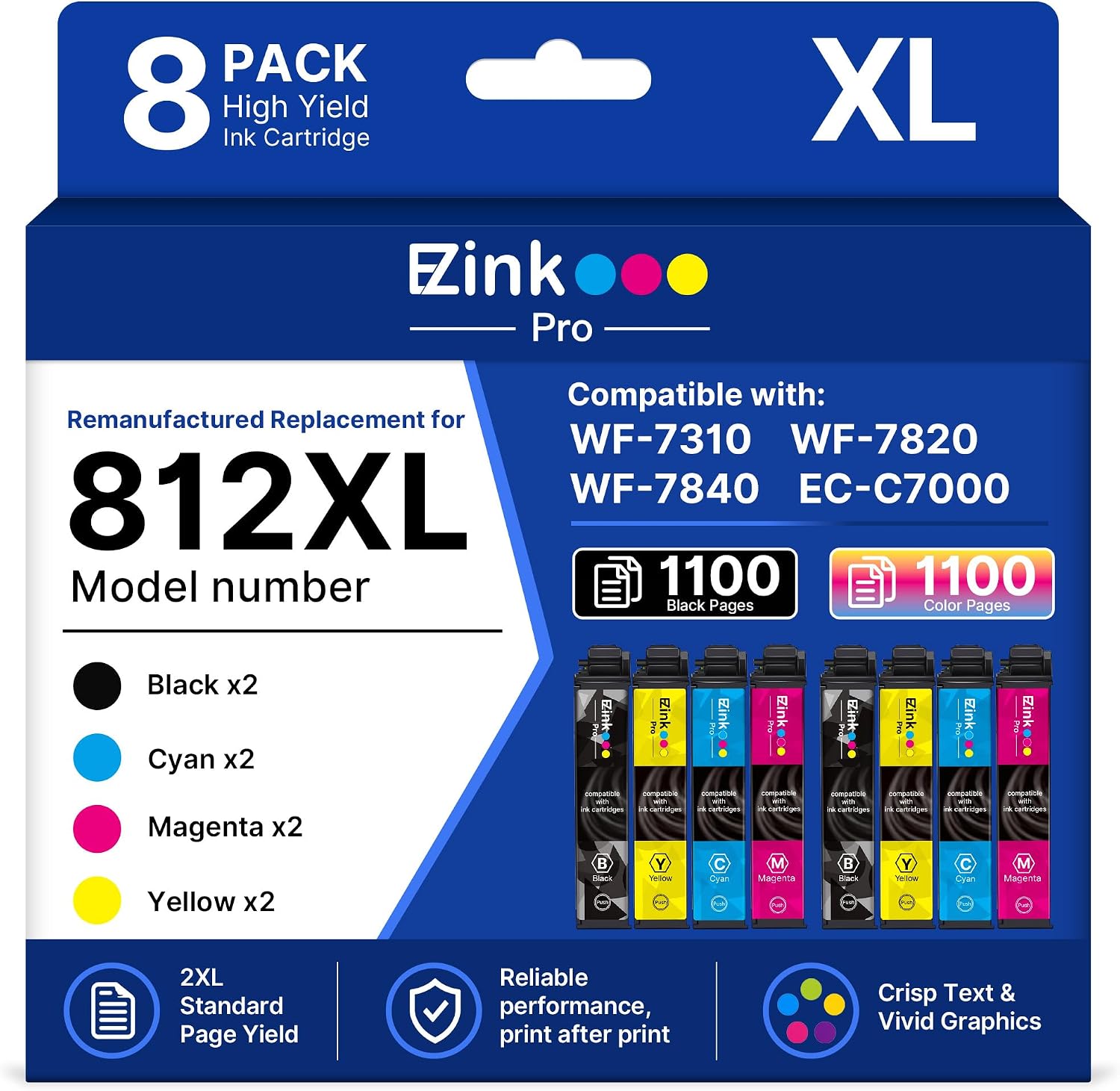 Detalle de E-Z Ink Pro Replacement for 812xl Remanufactured Ink Cartridge 8-Pack