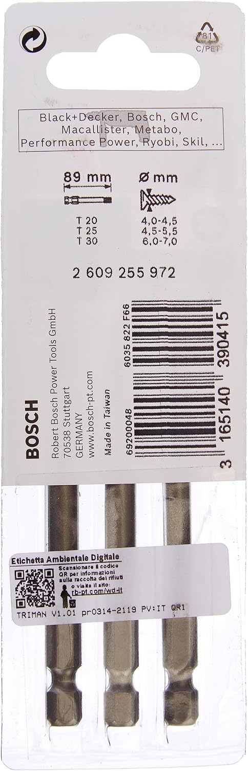 Detalle de Bosch 2609255972 89mm Torx Bit Set (3 Pieces) – Standard Quality