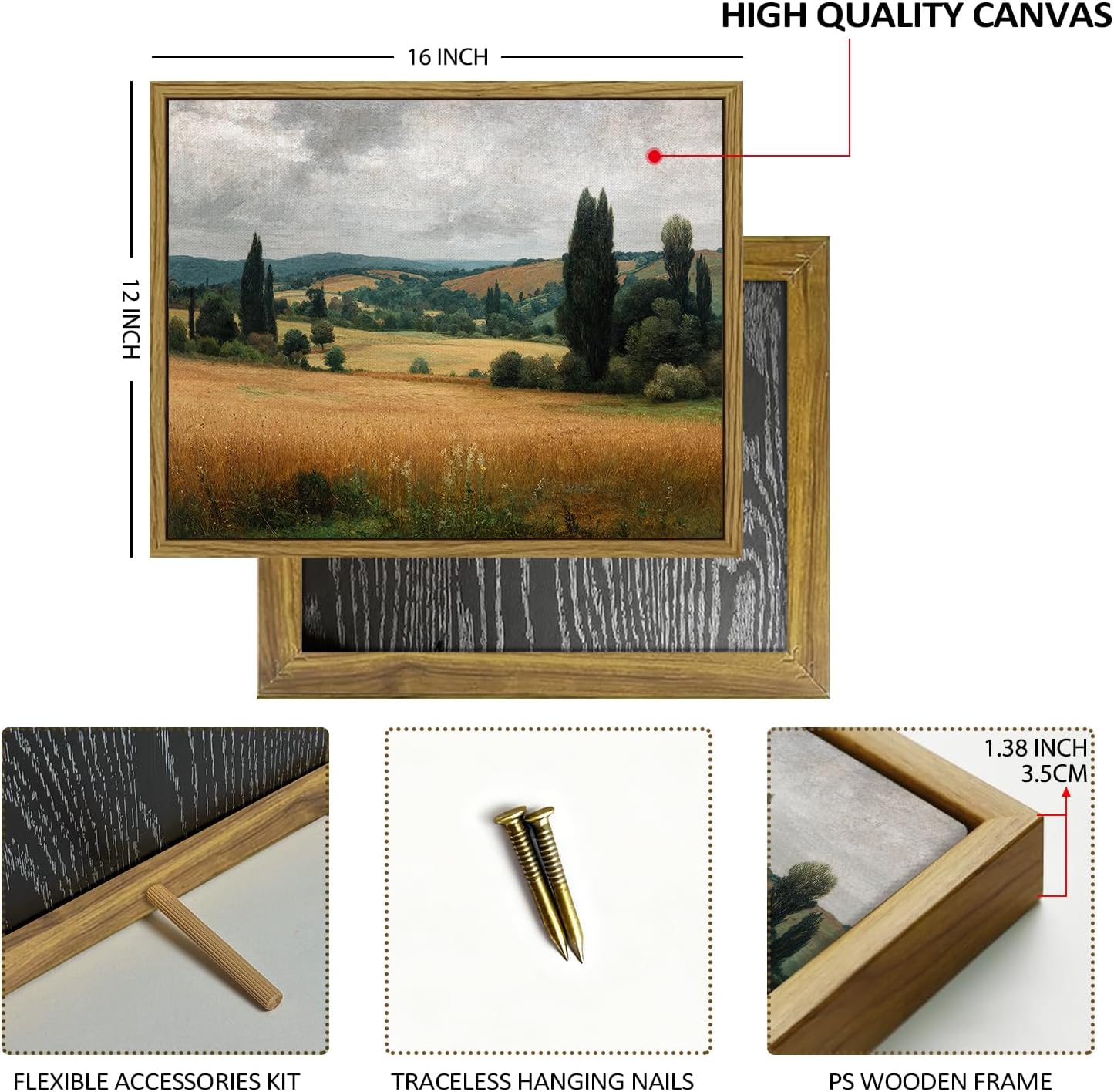 Thumbnail 2 de AREBOLO Vintage Countryside Framed Canvas Wall Art (12 x 16 inch) – Golden Wheat Field Autumn Landscape