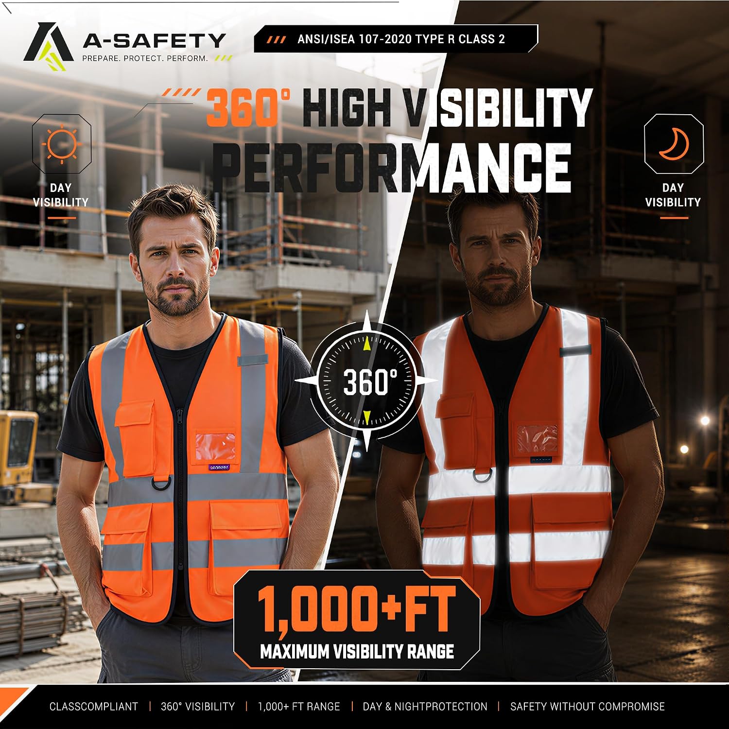 Detalle 2 de A-SAFETY Orange X-Small High-Visibility Work Vest with 7 Pockets