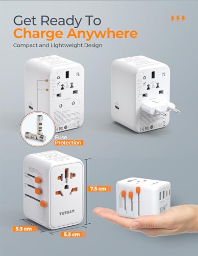Detalle de TESSAN 100W Universal Travel Adapter with 5 USB Ports (3 USB-C) – Worldwide Plug