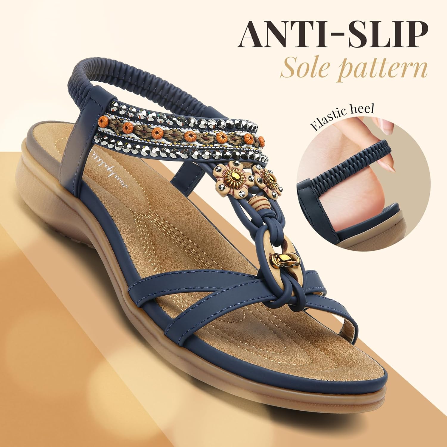 Thumbnail 2 de Littleplum Damen Sandalen Freizeit – Boho-Sandalette mit Strass & Strassperlen