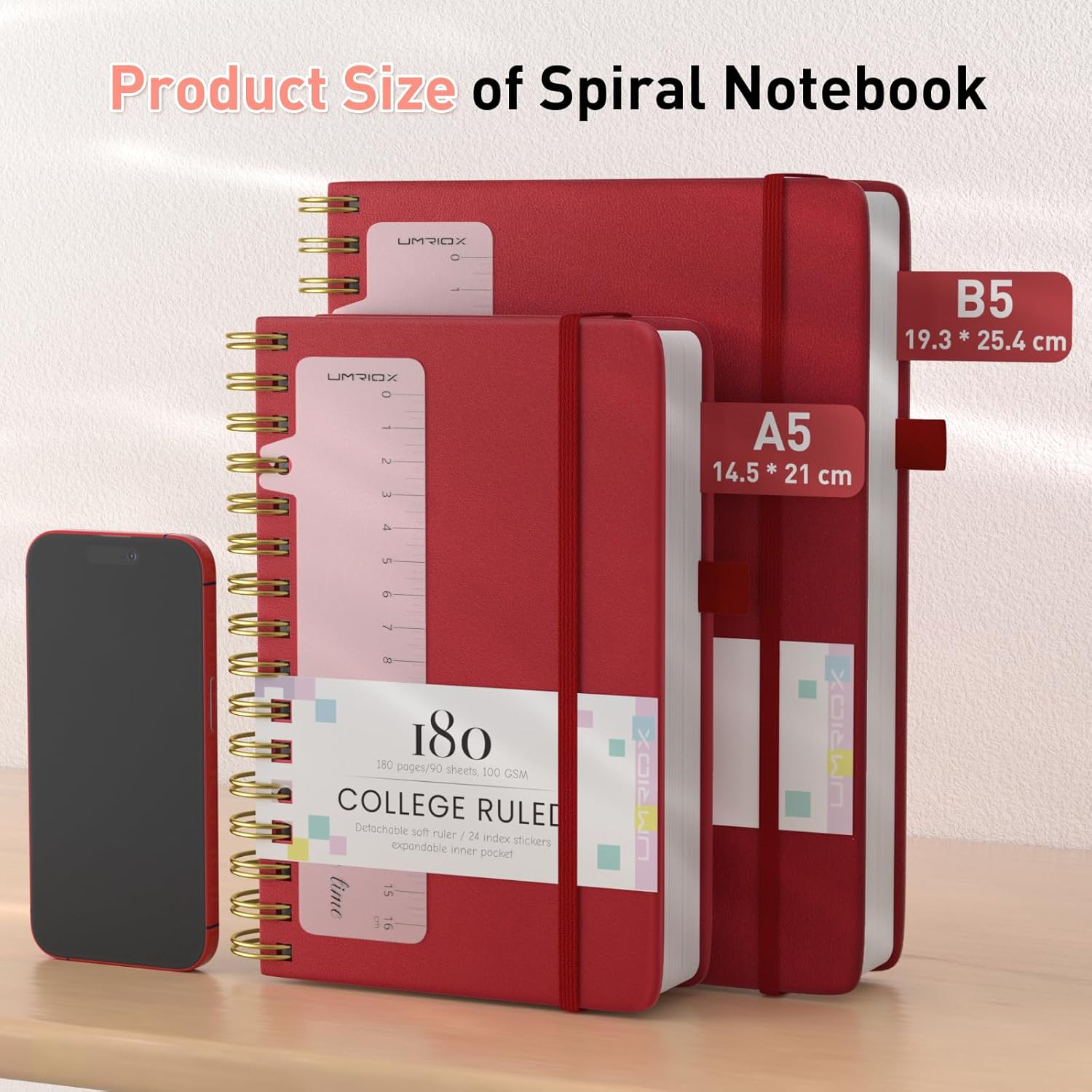 Thumbnail 1 de Umriox B5 Wirebound Notebook (B5, 180 Pages, 100gsm, Pocket) – Red