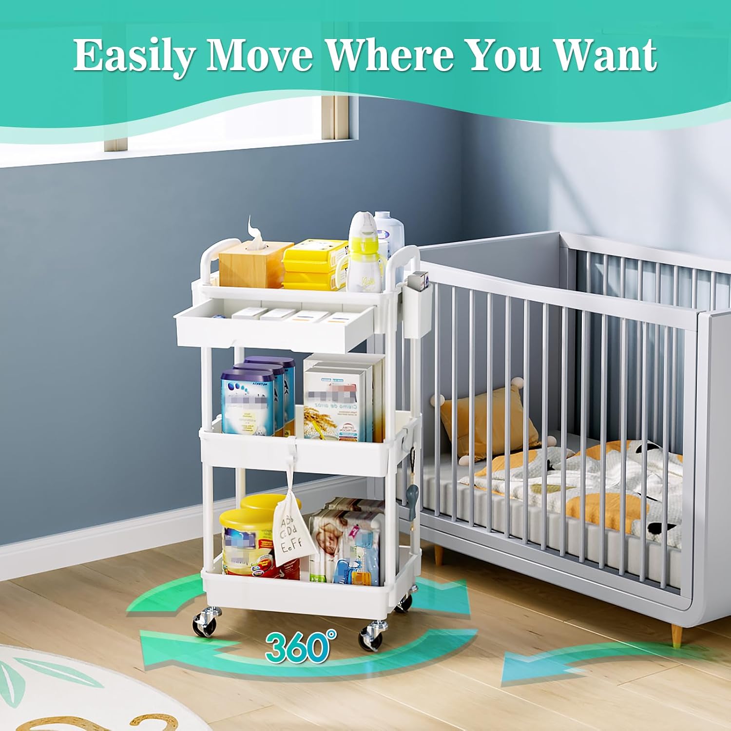 Detalle 1 de SUNALLY Rolling Cart, 3-Tier
