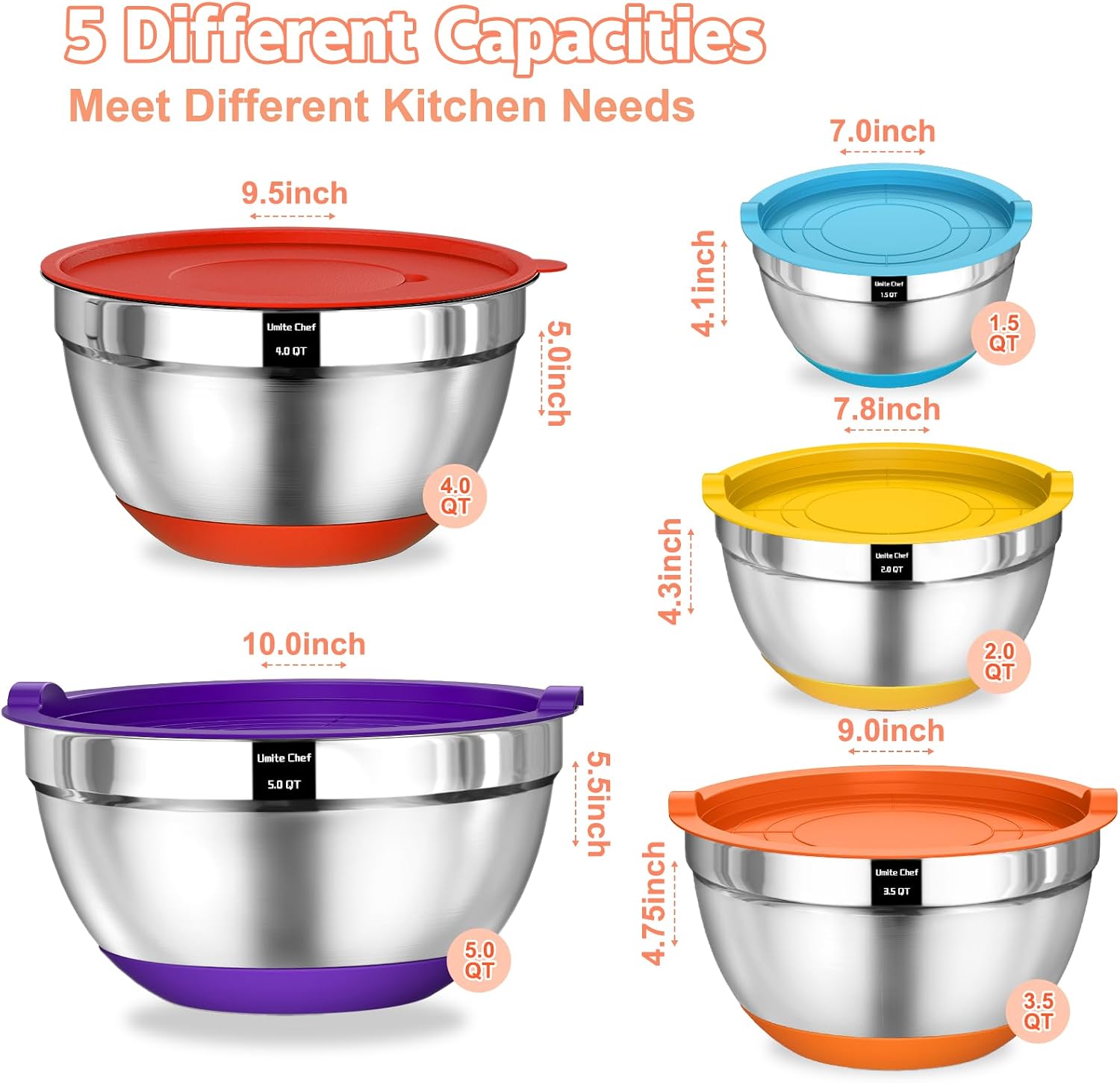 Detalle 2 de Umite Chef Mixing Bowls, 5 qt