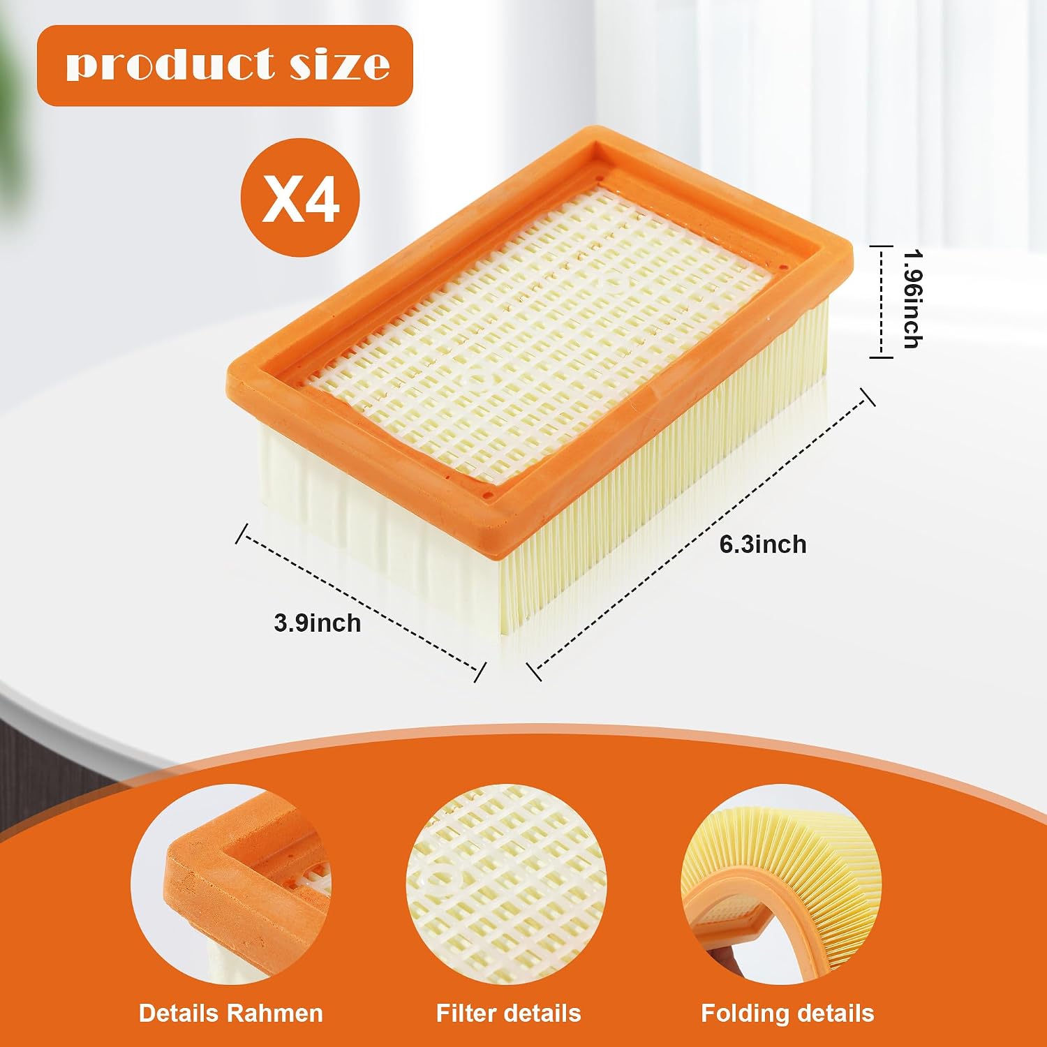 Detalle de BUCOMTU FC-070 dammsugarfilter för Kärcher WD 4–6 och MV 4–6, 4-pack