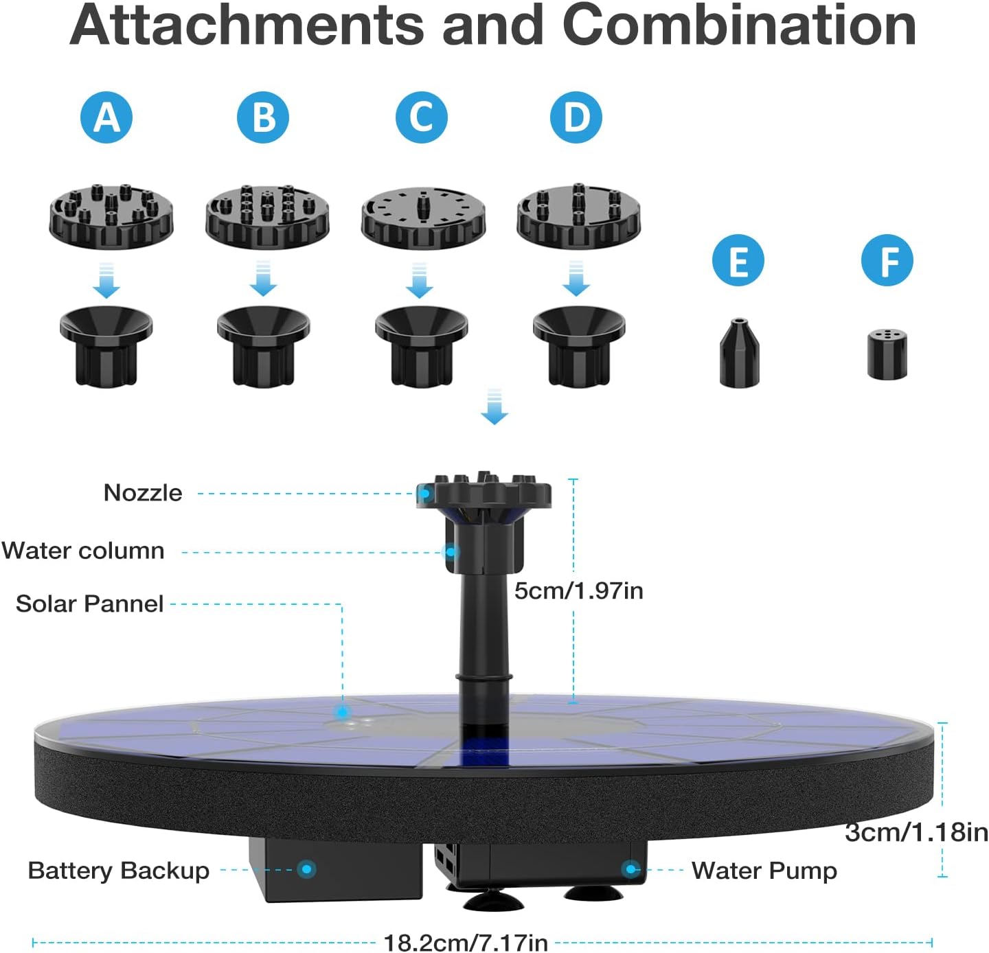 Thumbnail 6 de Fontaine solaire extérieure AISITIN 3,5W flottante avec batterie et 6 buses