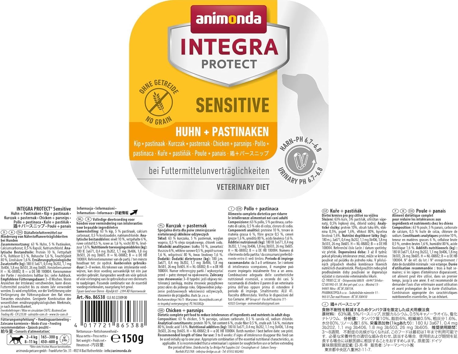 Detalle de animonda INTEGRA PROTECT Sensitive Huhn + Pastinaken – Diätfutter bei Futtermittelallergie (11 x 150 g)
