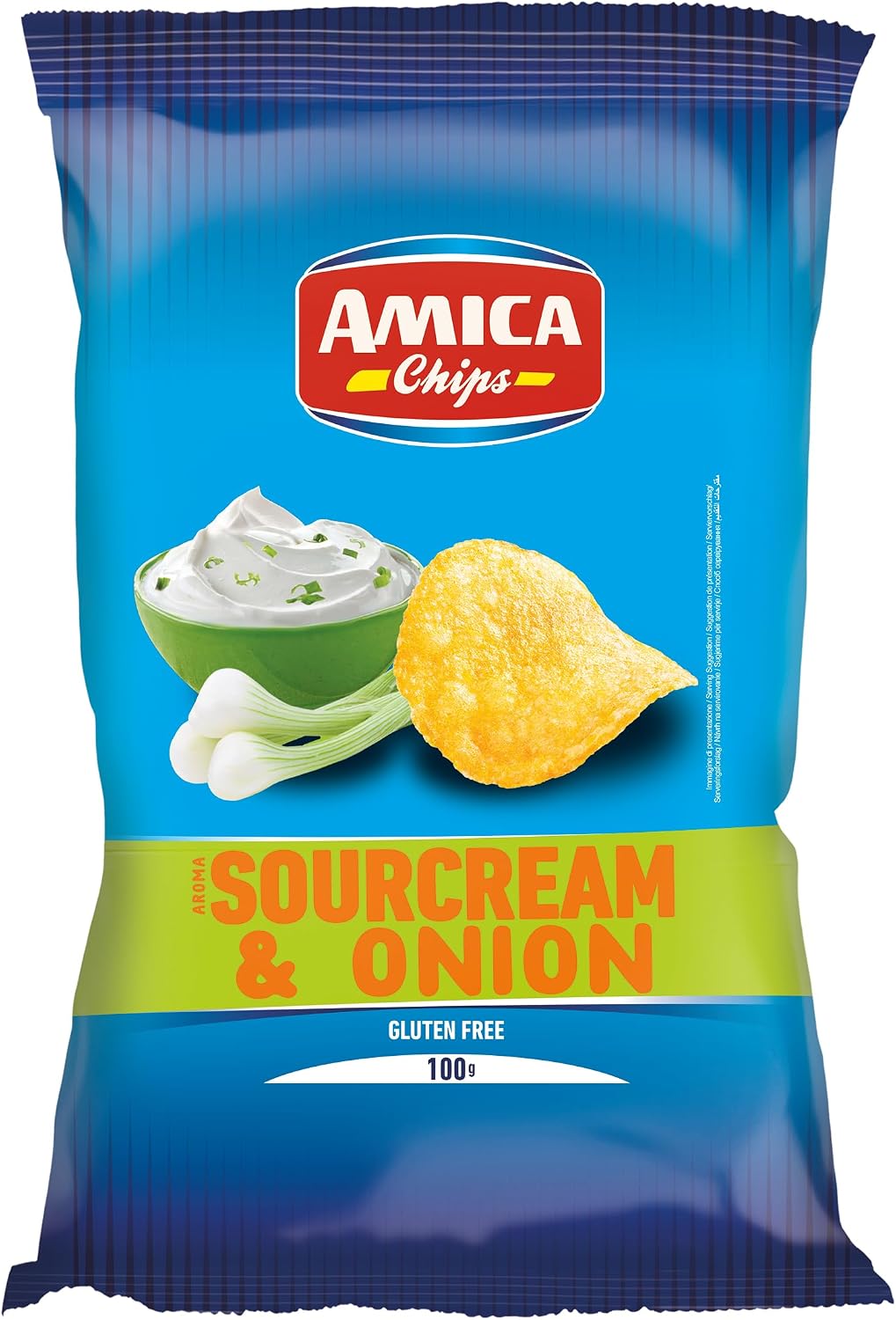 Detalle de AMICA Chips patatina gusto Sourcream, panna acida e cipolla (senza glutine) – snack in confezione da 20 pezzi