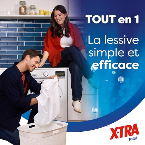 Detalle de X-TRA Total Lessive Liquide Tout en 1 – Efficacité anti-taches renforcée, cycle court, Éclat et Fraîcheur (85 lavages)