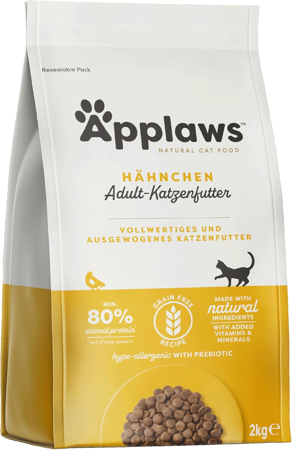 Applaws Vollständig natürlich getreidefrei Huhn-Geschmack Katzen-Trockenfutter für ausgewachsene Katzen, 2 kg wiederverschließbarer Beutel