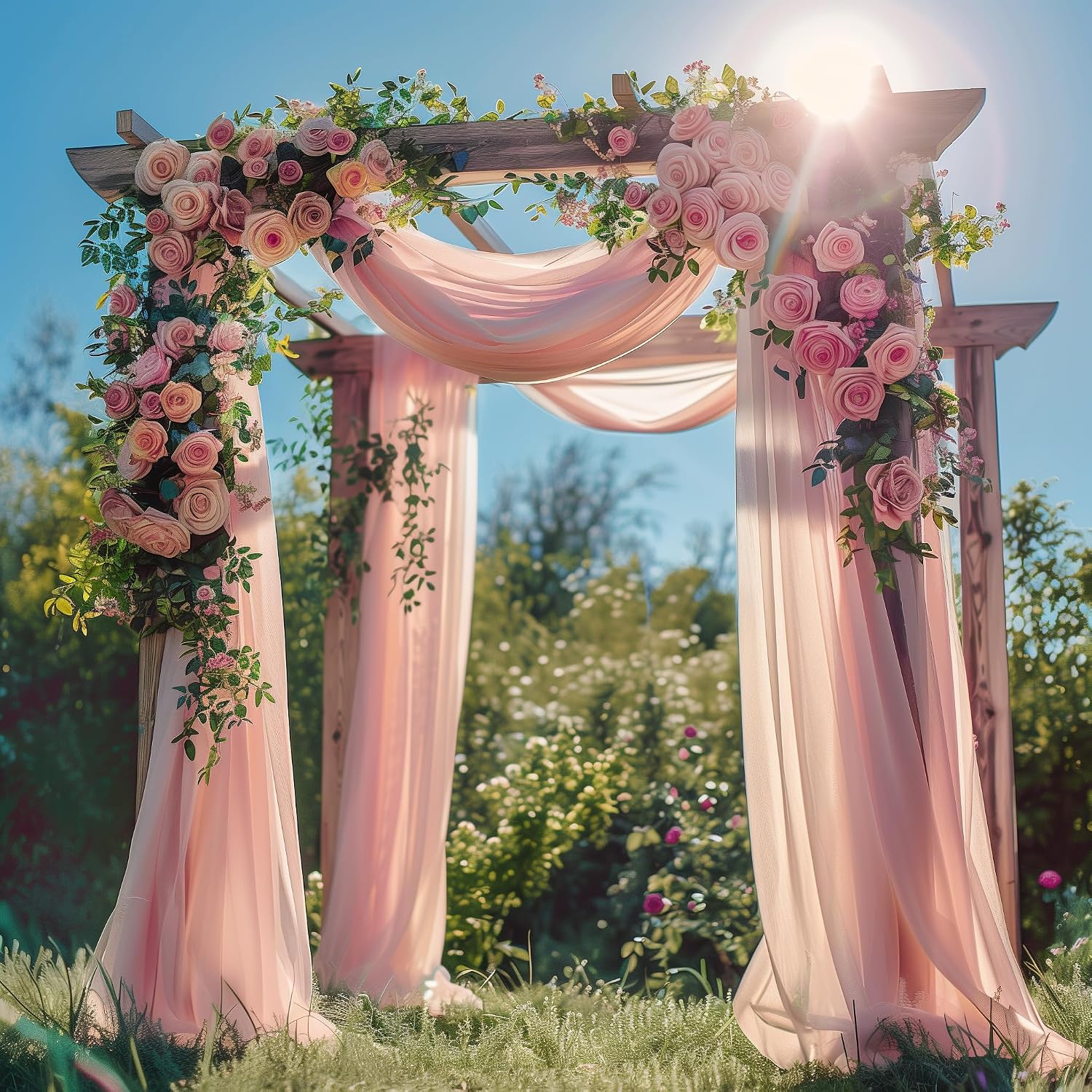Detalle de Xiomot 3-Panels Wedding Arch Draping Fabric, 28.7" x 20 ft, Blush Sheer Chiffon Backdrop