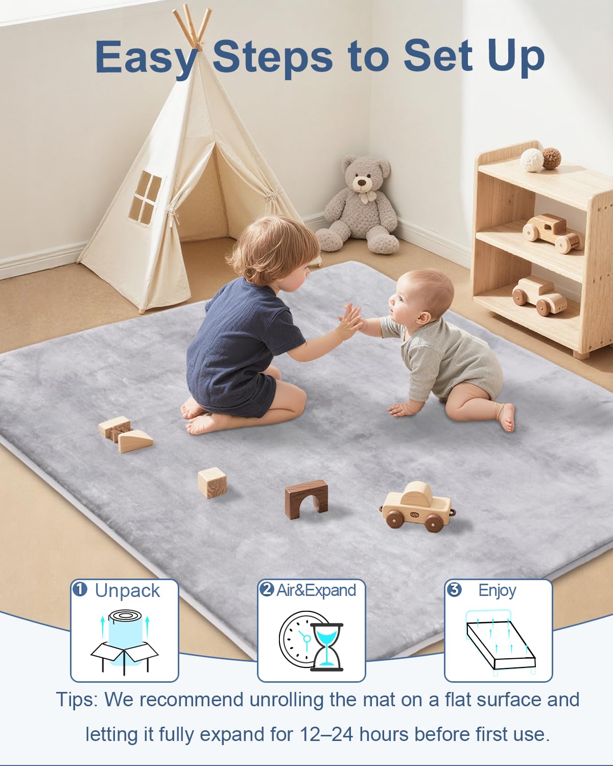 Thumbnail 4 de SEPARO Thick Baby Play Mat for Floor 50 x 50 - Ultra Soft Memory Foam Crawling Mat (Grey)