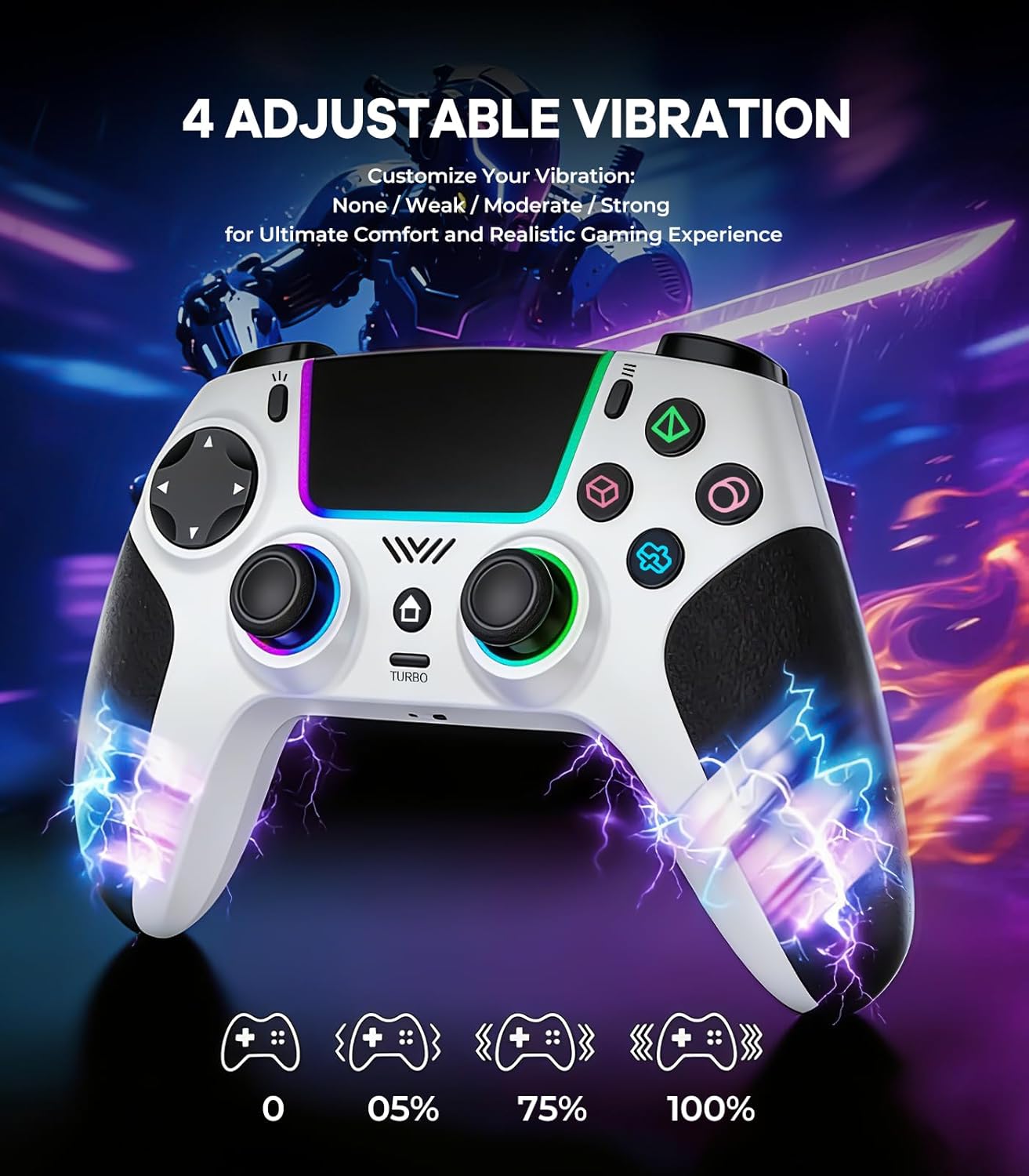 Thumbnail 6 de SZPACMATE Wireless Pro Controller für PS4/PS3/Switch/PC & mehr – mit Hall-Effect Joystick, 8 RGB und Turbo