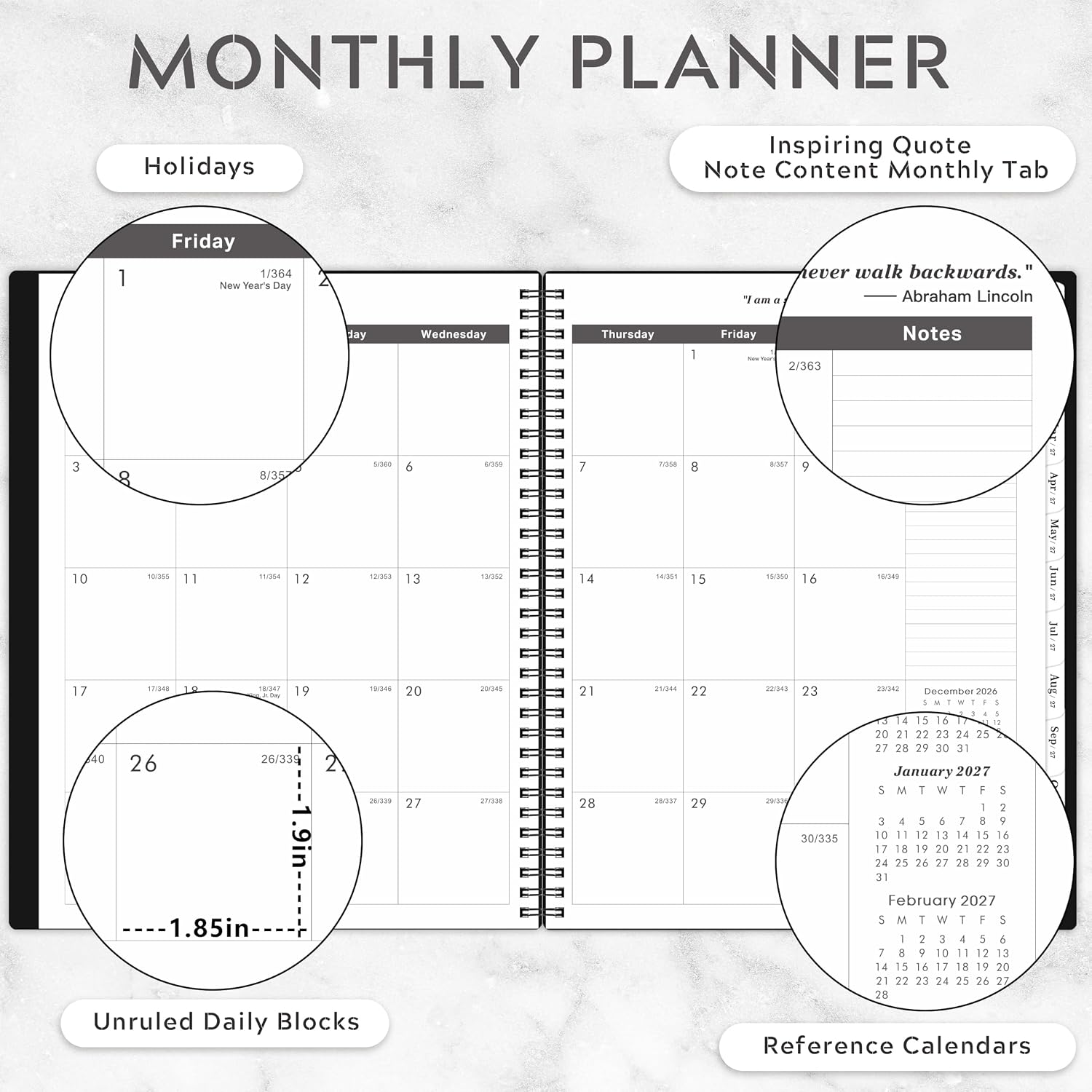 Detalle de Artfan ANA4HEWN25Z13 2027–2031 Monthly Planner, 9" x 11", Twin-Wire Binding