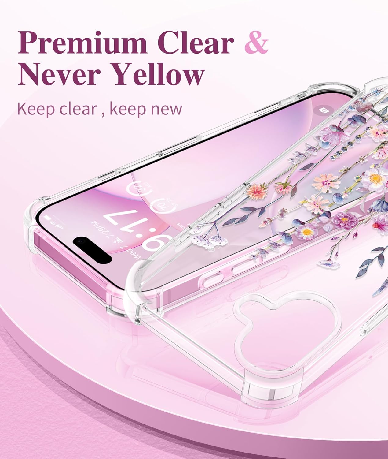 Thumbnail 2 de GVIEWIN iPhone 16 clear floral case with 2024 camera protector