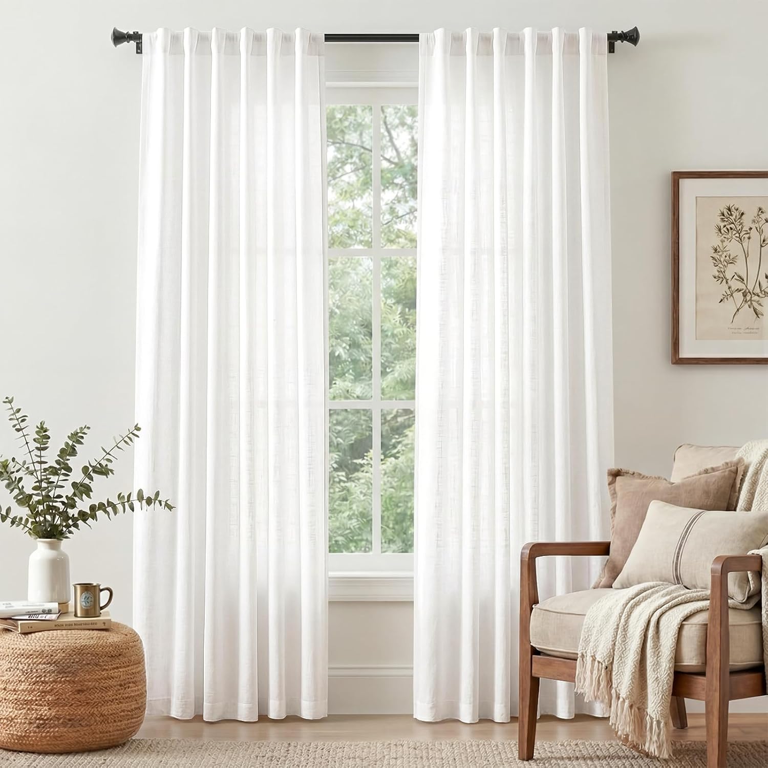 Detalle de jinchan JINCHAN Curtains, 50 x 84-Inch Light-Filtering Linen-Blend Drapes