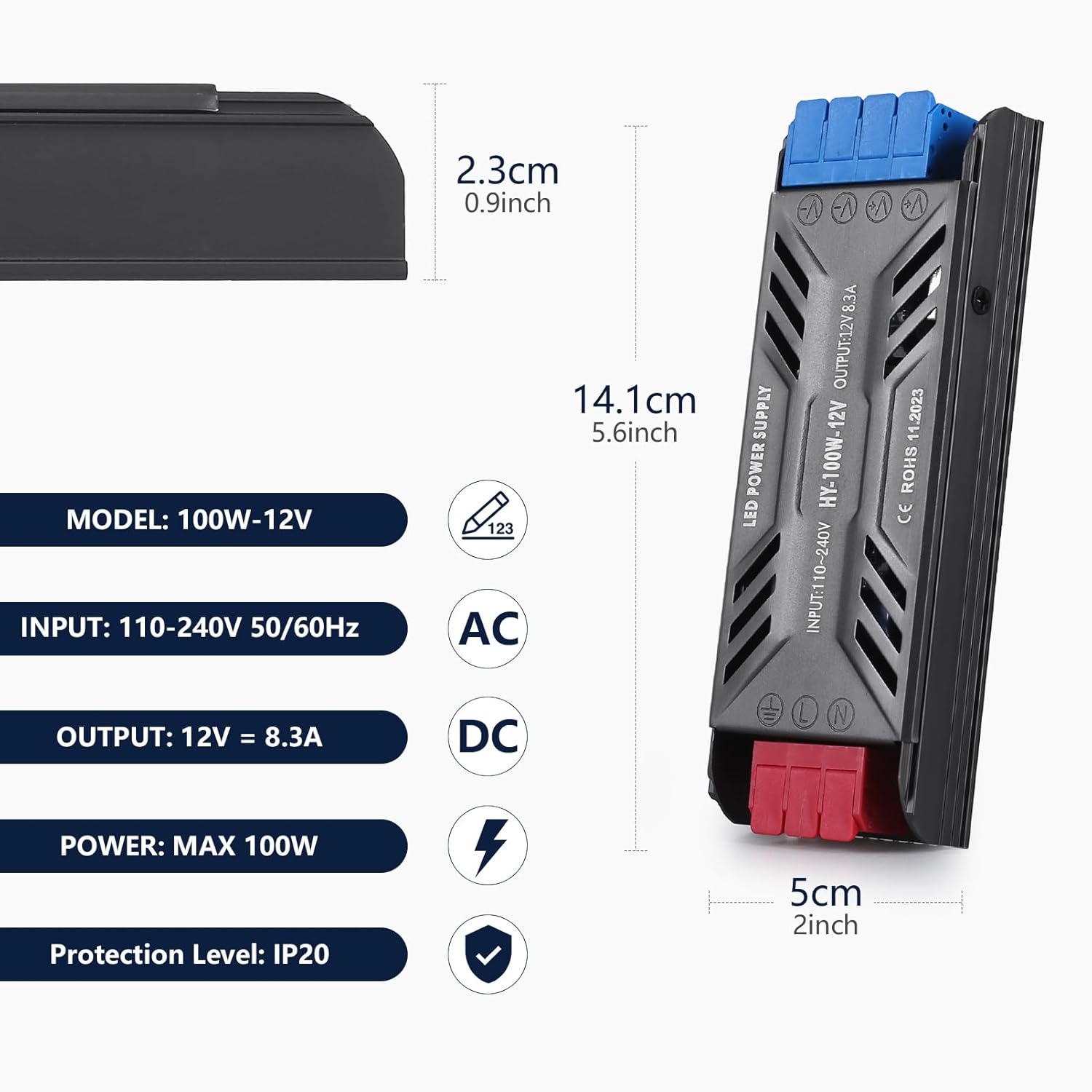 Thumbnail 3 de SUCIKORIO Alimentatore LED 12V 100W 8,3A ultra sottile AC 220V → DC 12V, driver a tensione costante per interni