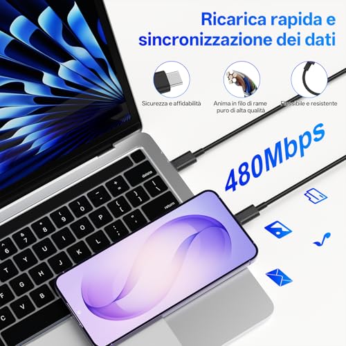Detalle de BSTOEM Caricabatterie USB-C da 25 W (2 pezzi) + 2 cavi USB-C da 2 m per Samsung Galaxy