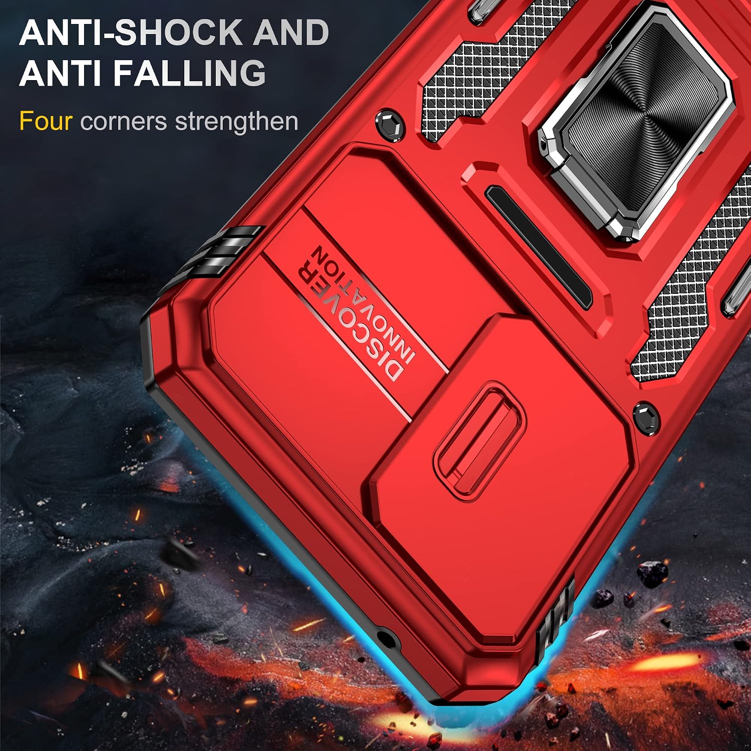 Detalle de HOOMIL Hybrid Hülle für Samsung Galaxy A54 5G – Vollständiger Kameraschutz, 2x Schutzfolie, Rundumschutz in Rot