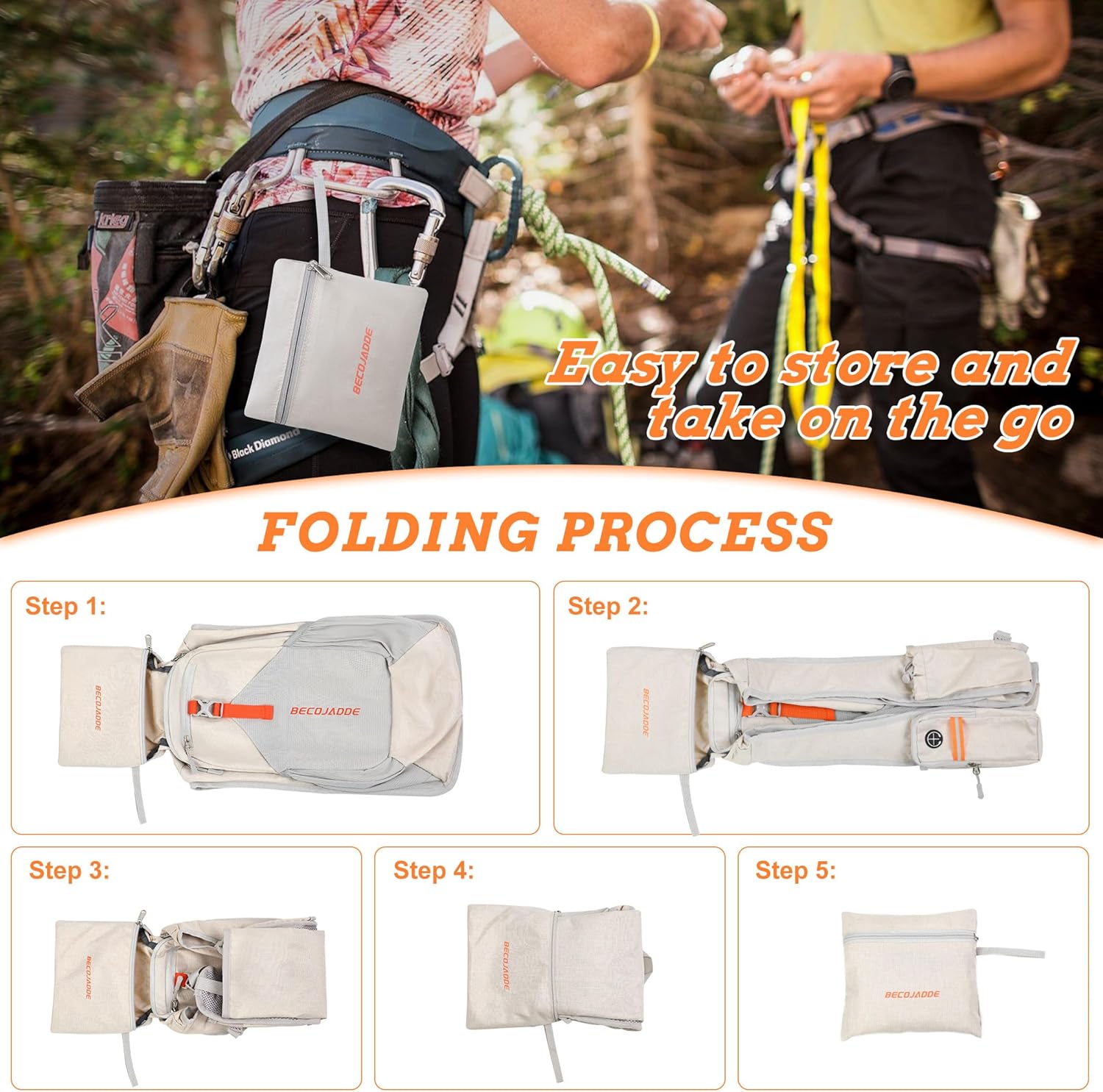 Detalle 2 de BecoJADDE 15L Hiking Backpack (Foldable) – Beige mini rucksack for camping, travel and day trips