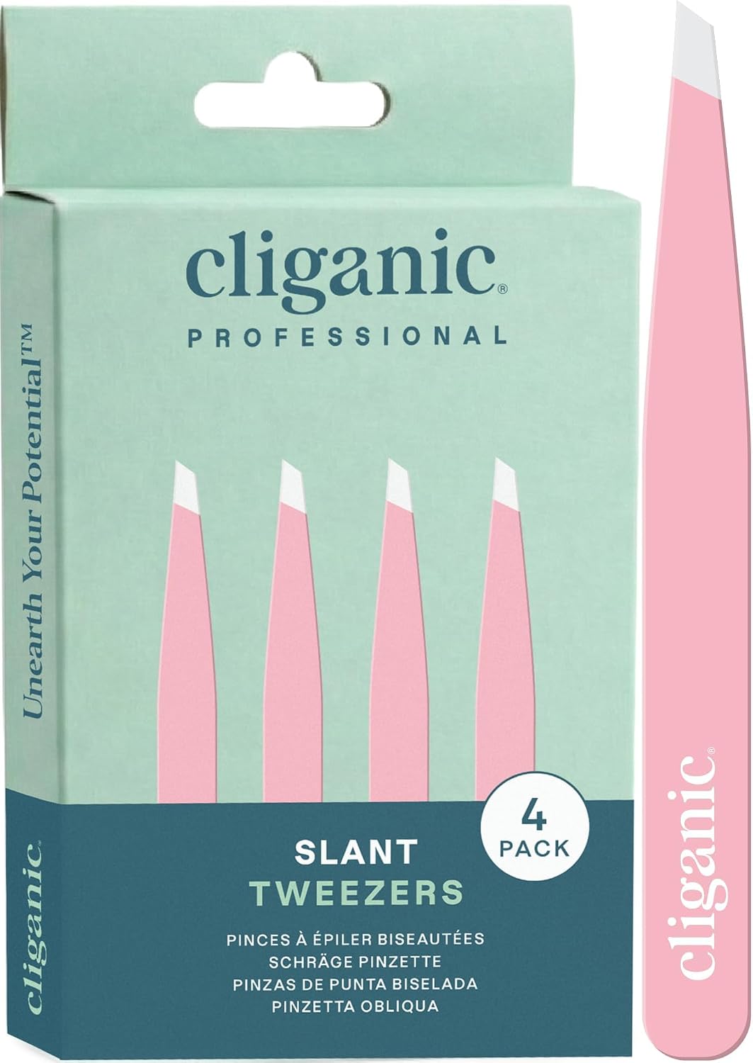 Detalle de Cliganic Professional Eyebrow Tweezers Slant Tip – Stainless Steel Precision for Men & Women (Blue, 2 Pack)