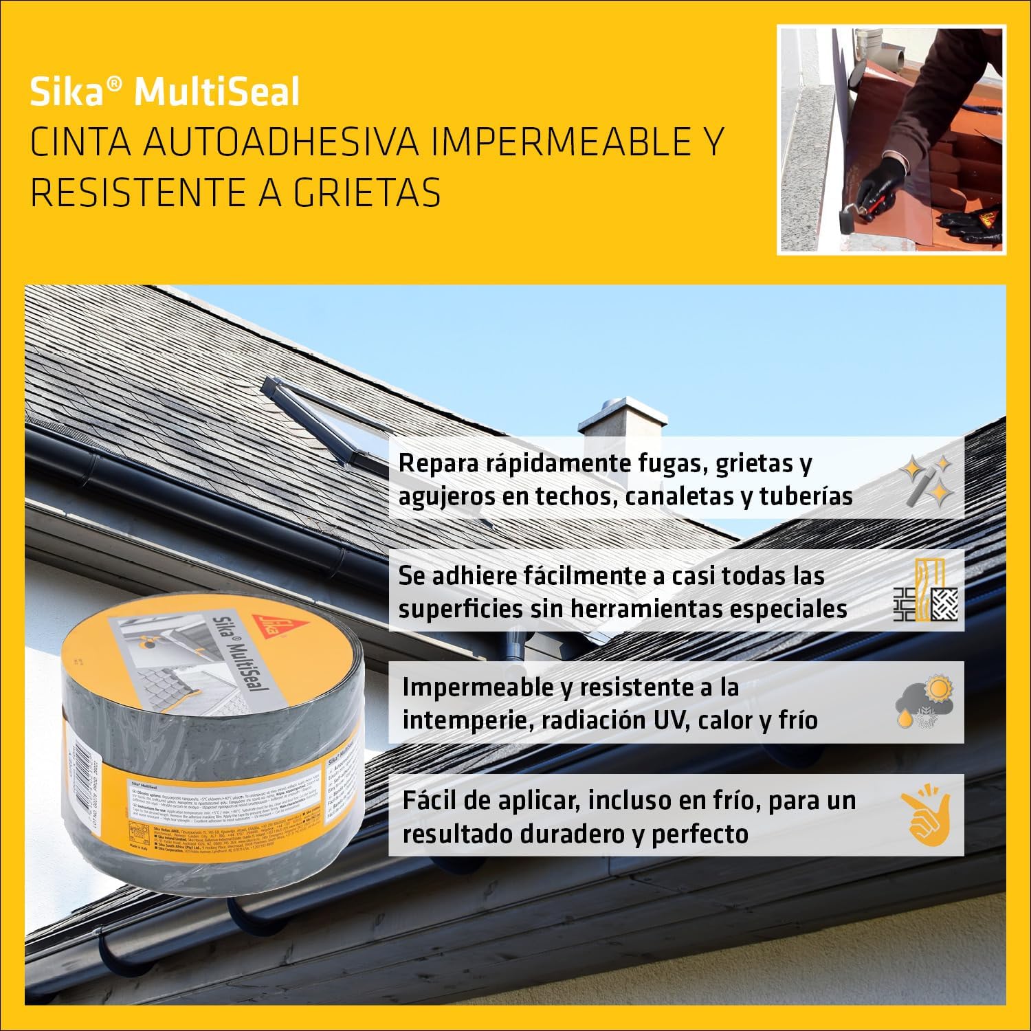 Detalle de SIKA Multiseal: Cinta selladora bituminosa autoadhesiva, Gris 100 mm x 10 m