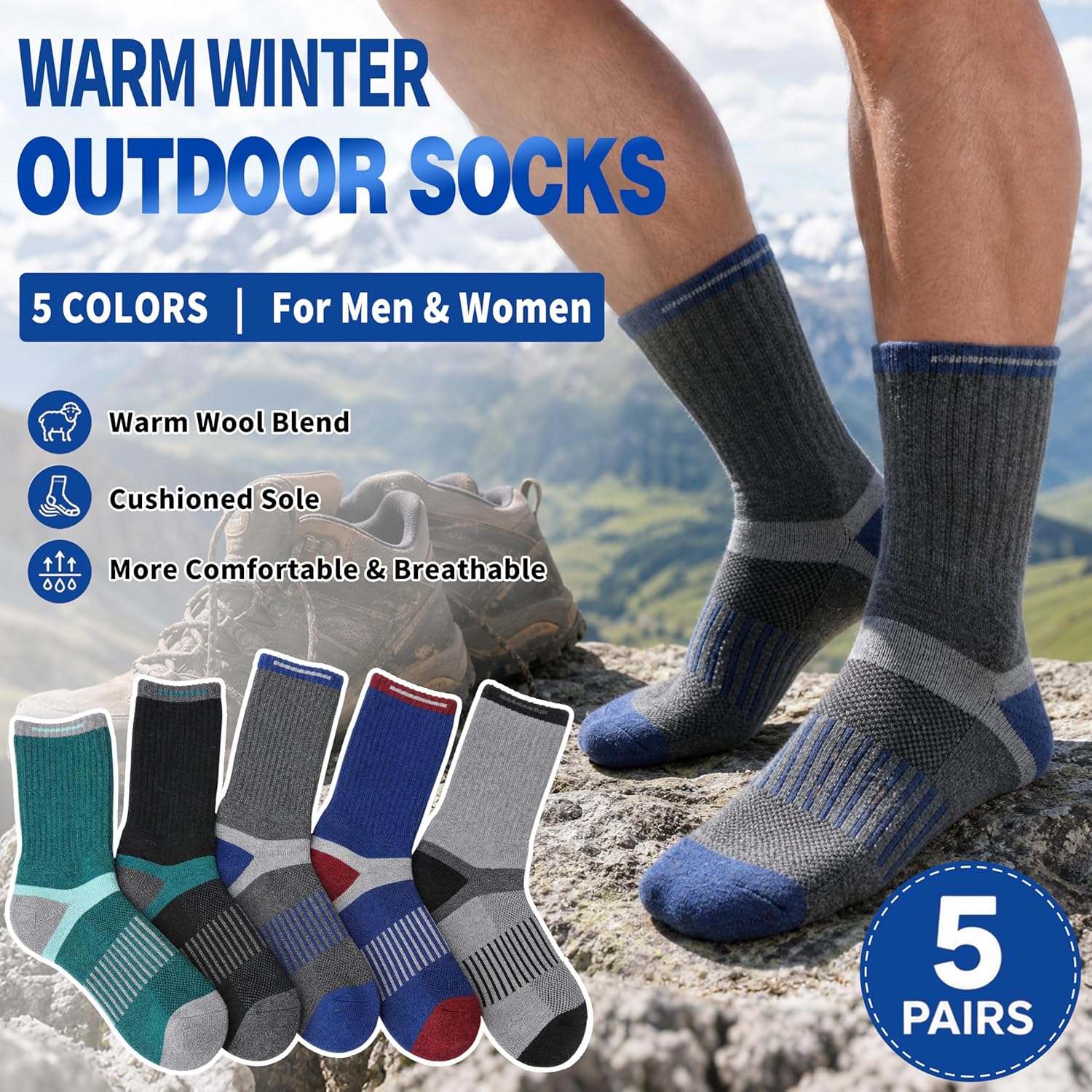 Thumbnail 4 de Merino Wool Hiking Socks 5 Pairs