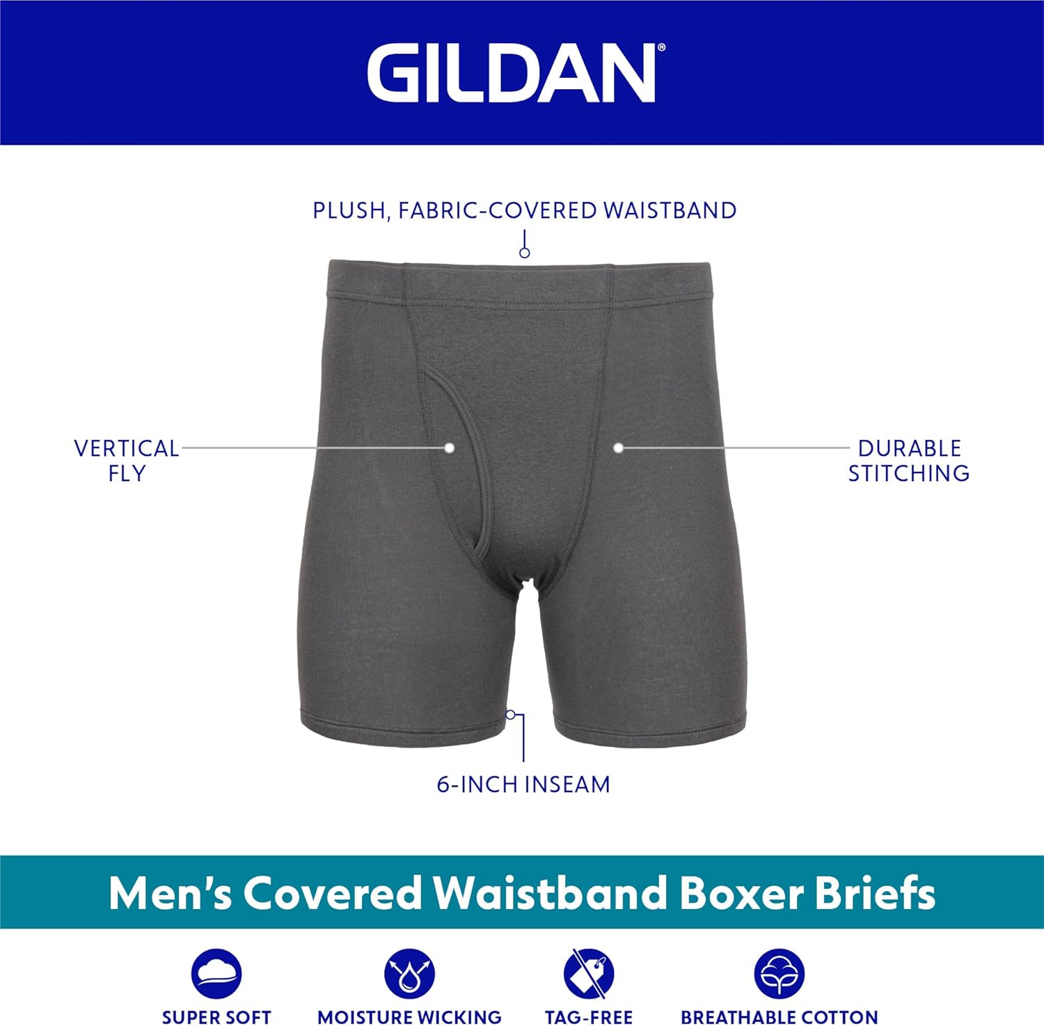 Thumbnail 2 de Gildan Men's Underwear Covered Waistband Boxer Briefs, Multipack