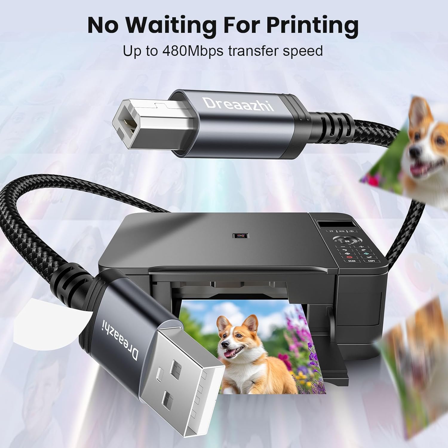 Thumbnail 2 de 5m USB 2.0 Printer Cable (USB-A to USB-B) – Extra Long USB printer/scanner/scanner cord