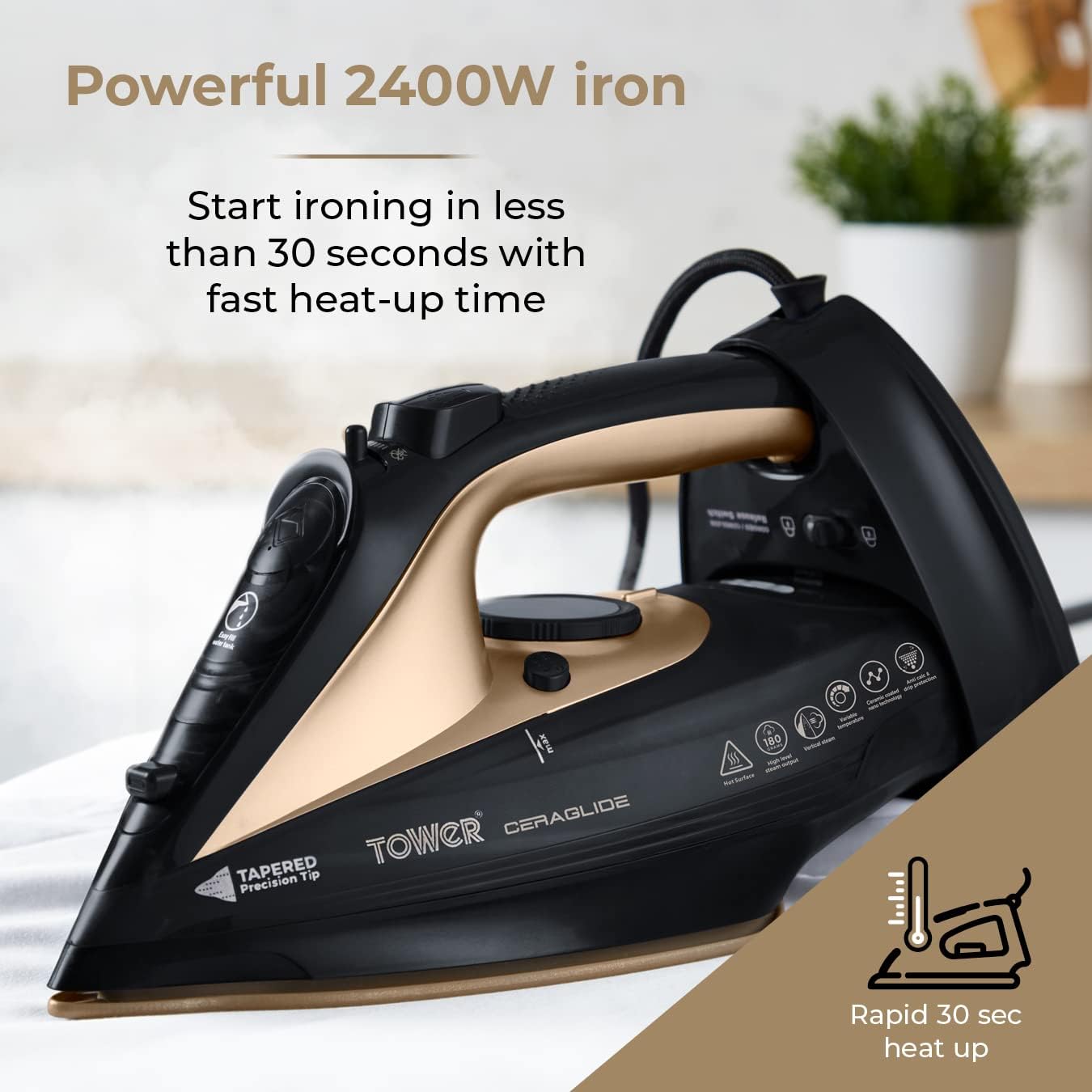 Thumbnail 4 de Tower T22008BKG CeraGlide cordless steam iron 🔌