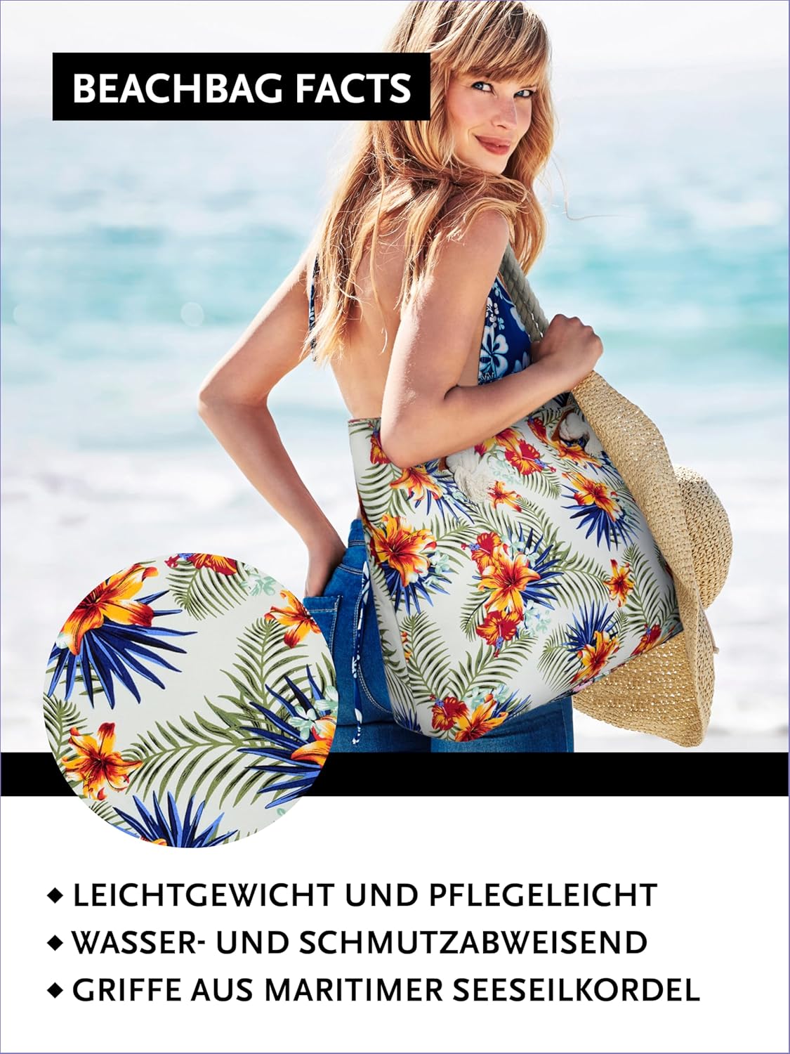 Thumbnail 3 de DonDon Strandtasche XXL mit Reißverschluss – Umhängetasche Damen, Shopper im Beach Look