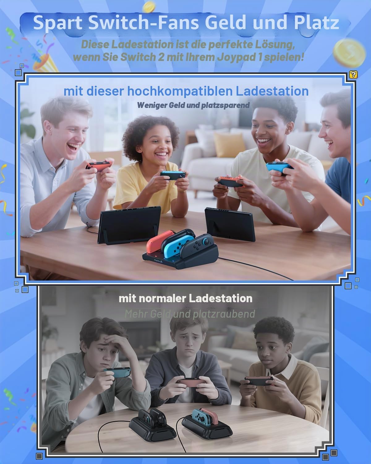 Thumbnail 1 de [Switch1/2 Kompatibel] FASTSNAIL 8-in-1 Ladestation für Nintendo Switch 2 & 1/OLED – Magnetisch & Einschub