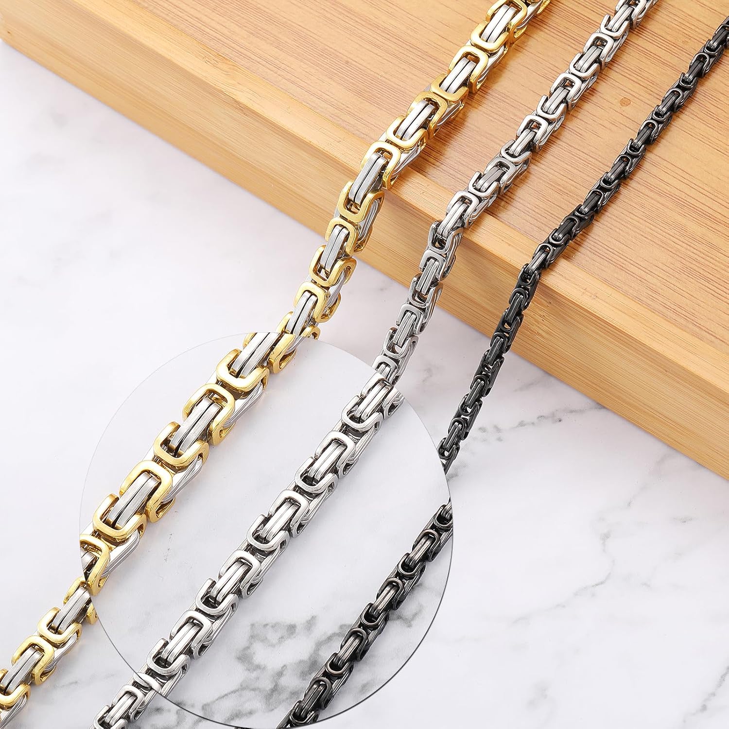 Thumbnail 6 de RWQIAN Herren Königskette Kette Männer Wikinger Byzantinische Plattenkette Edelstahl Silber/Schwarz/Gold 45-65 cm