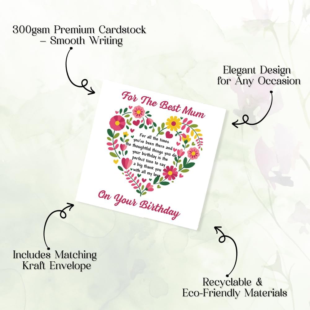 Detalle de TheGiffter Mum Birthday Card with Wooden Heart Plaque Gift Set (150x150mm) + Envelope