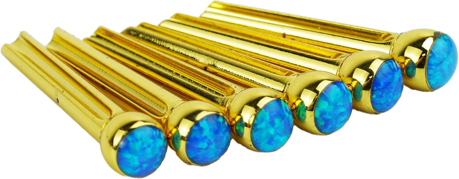 Detalle de Guyker G-bridge-pin-002-GX012 Brass Guitar Bridge Pins, GX-012 Blue Glass, 6-Pack